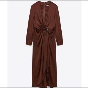 Zara Chocolate Brown Maxi Dress Size S Small Long Sleeve Sexy Womens Event Party